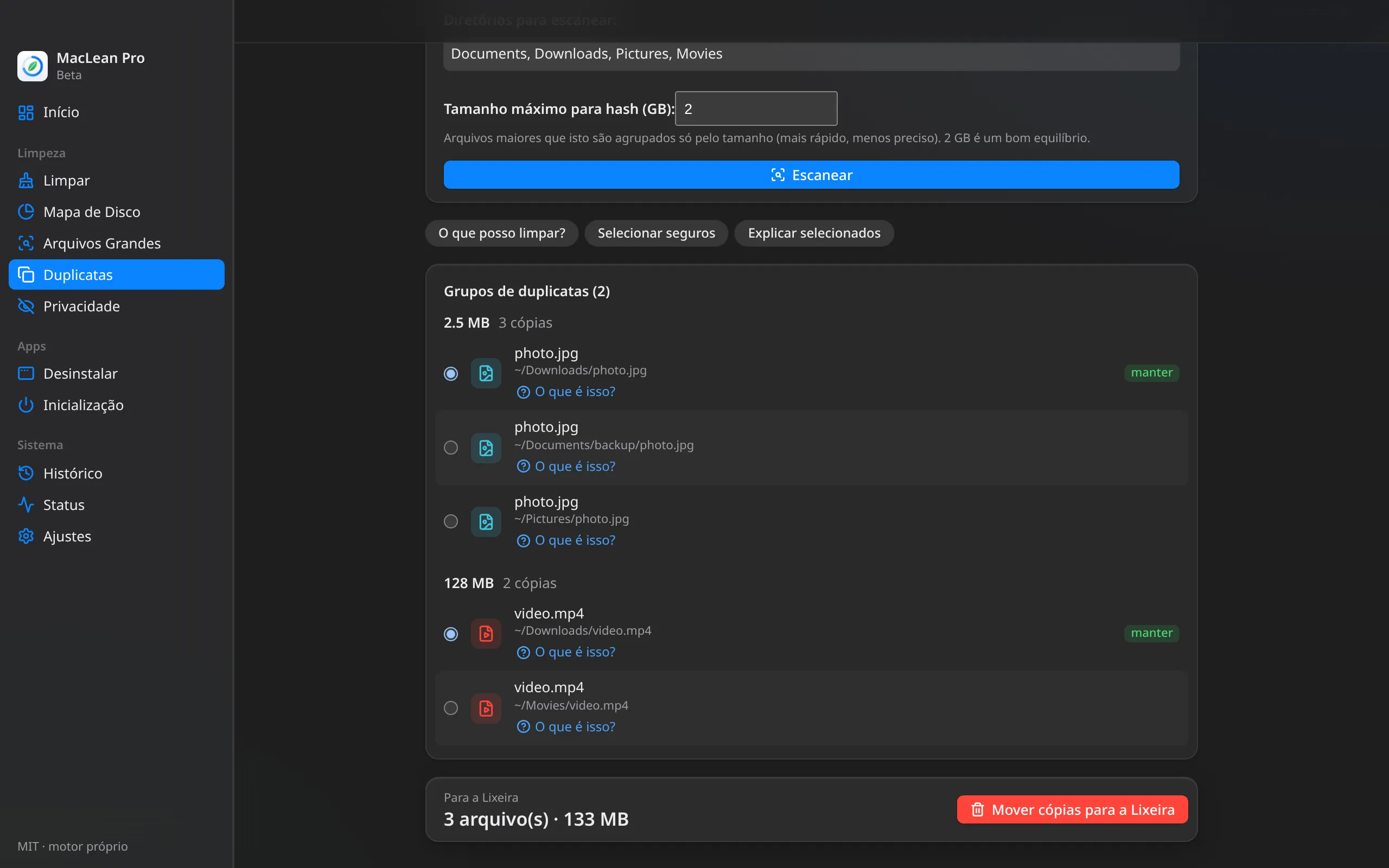 MacLean Pro — Duplicatas e fotos parecidas
